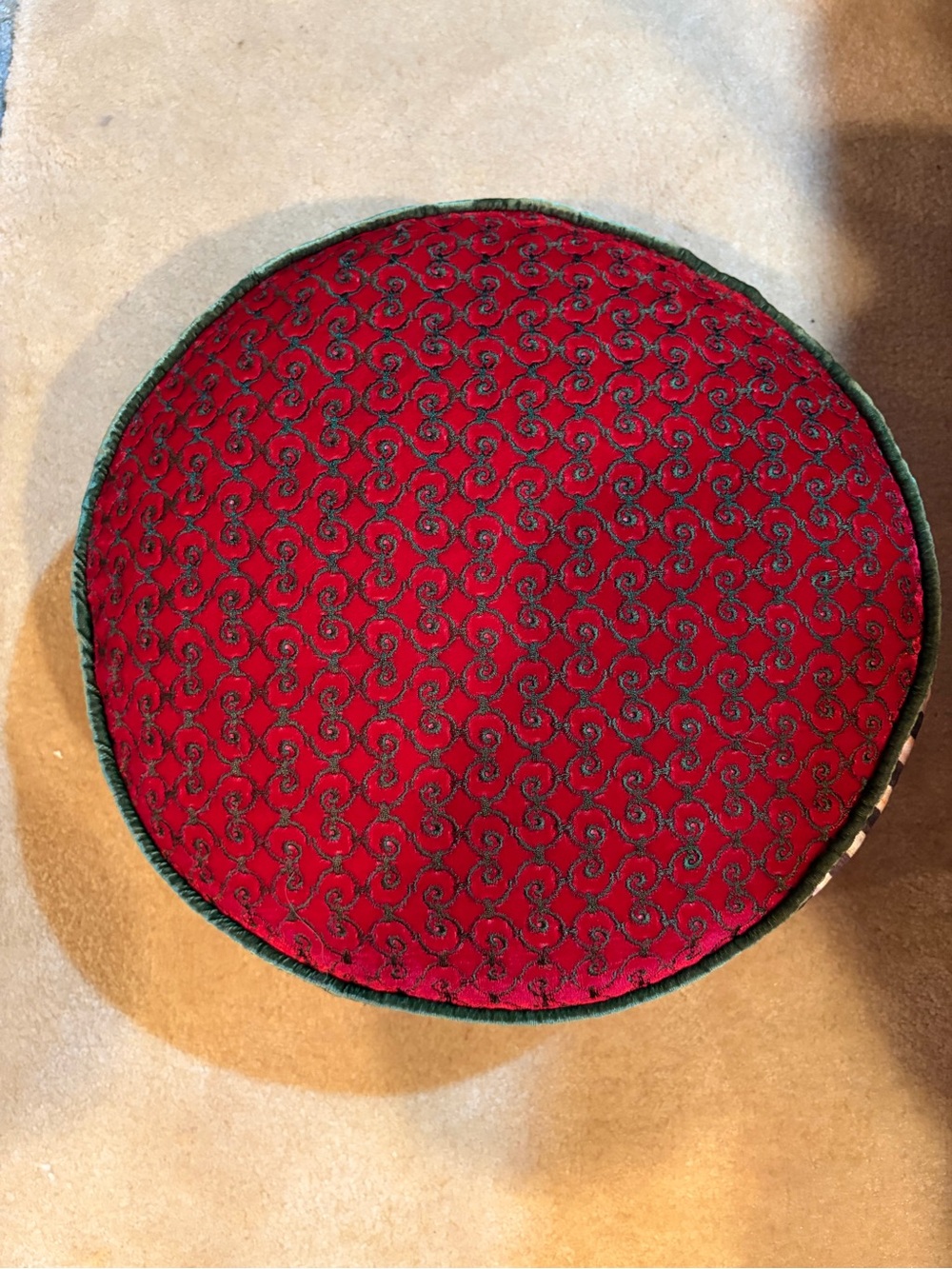 Mackenzie Childs Round Pillow With Courtly Stripe Trim